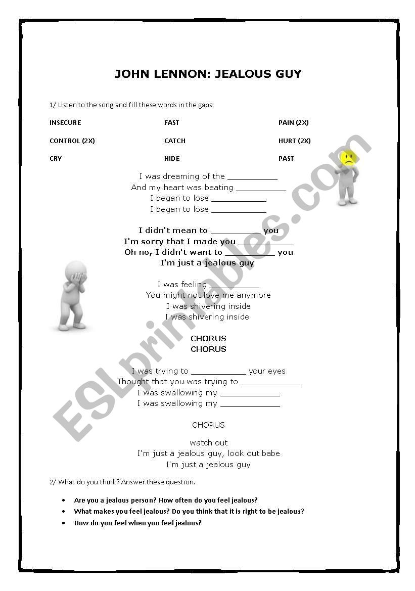 John Lennon - Jealous Guy - word filling and conversation questions