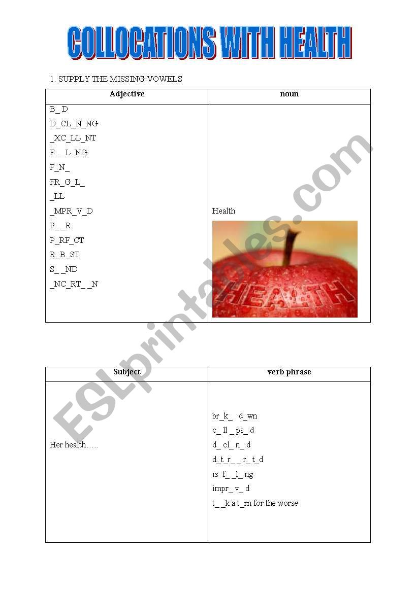 collocations with HEALTH with KEY