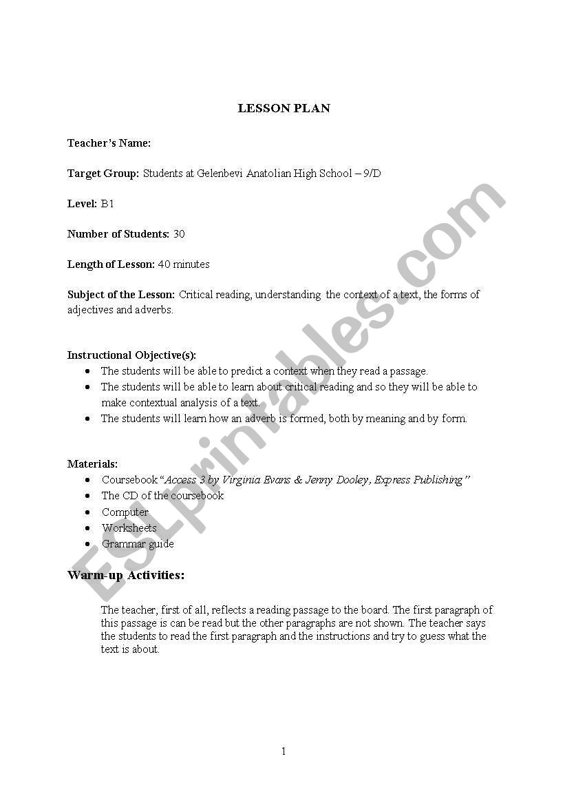 lesson plan-4 worksheet