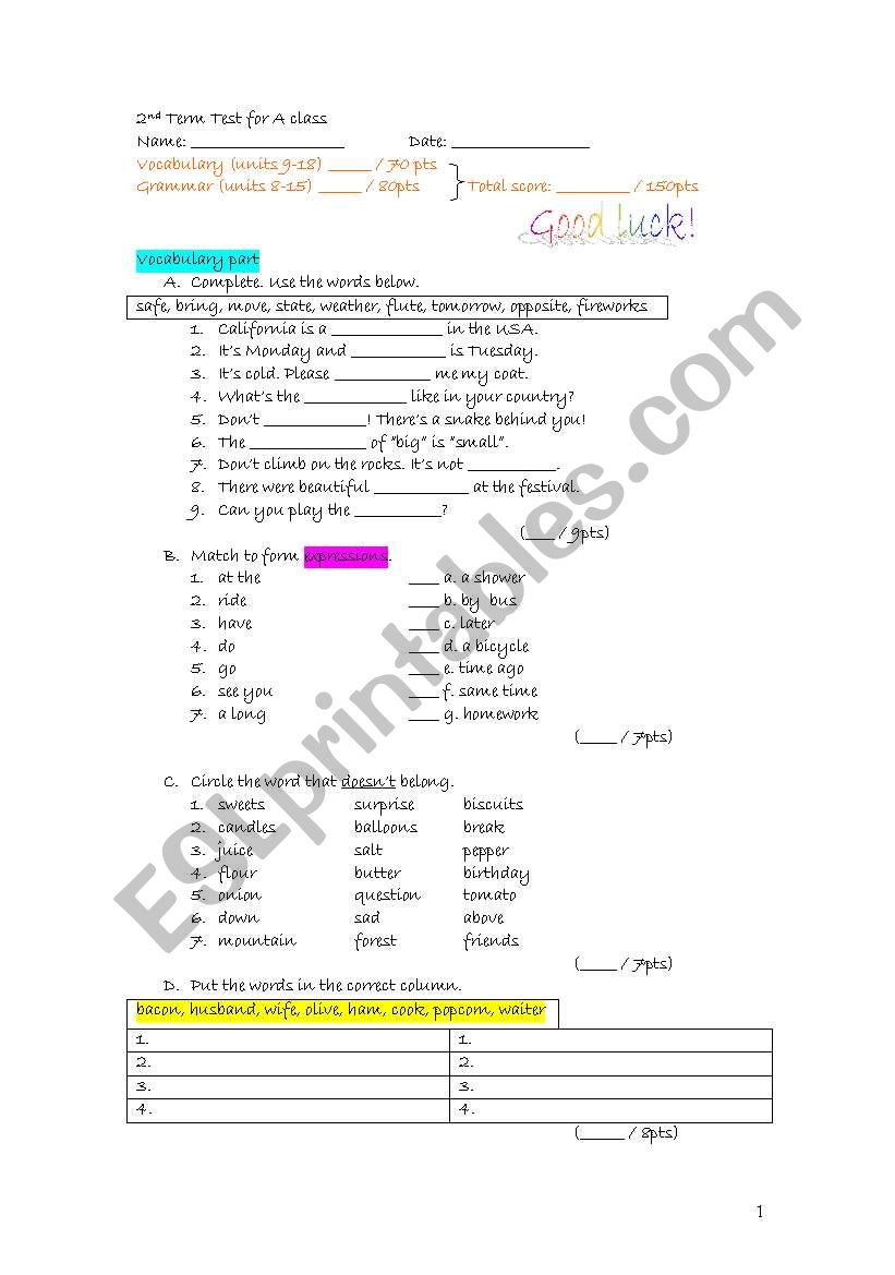vocabulary and grammar check worksheet