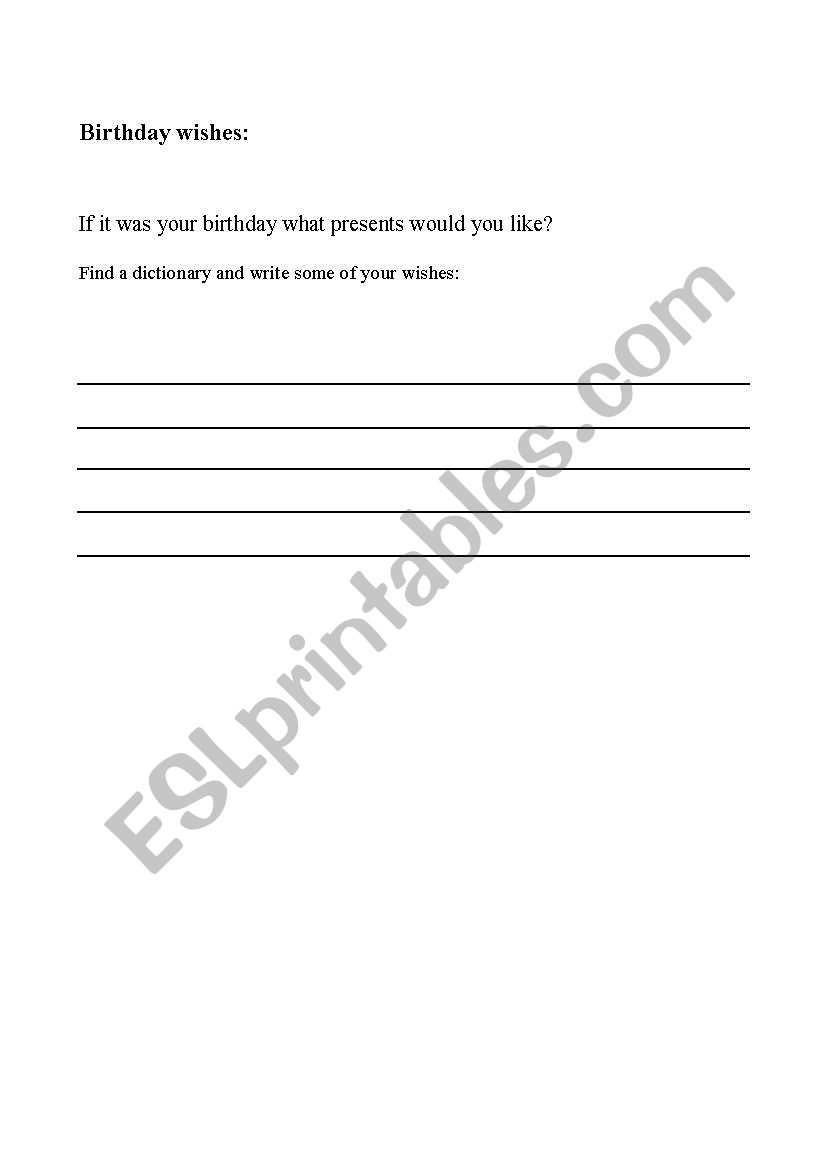 Birthday wishes worksheet