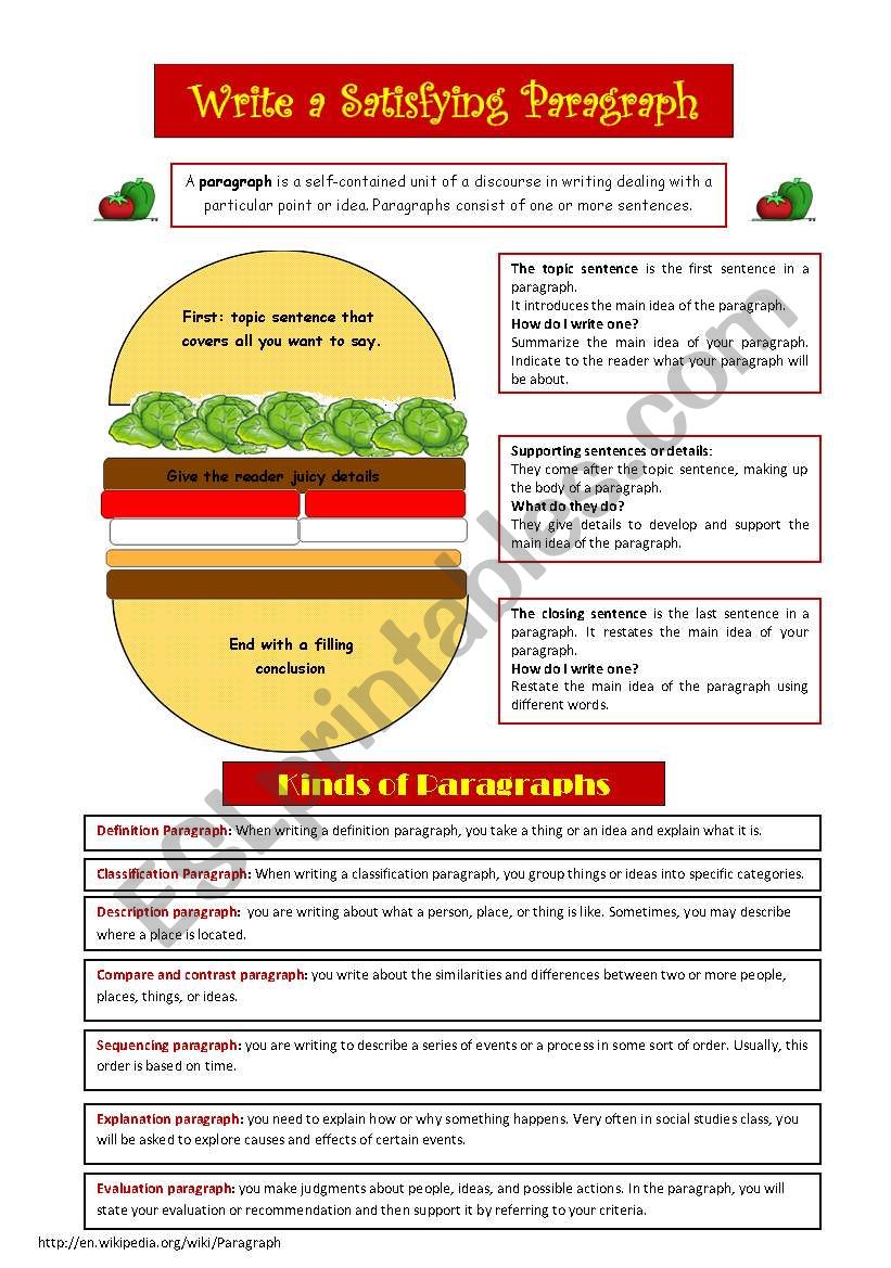 Write a satisfying paragraph worksheet