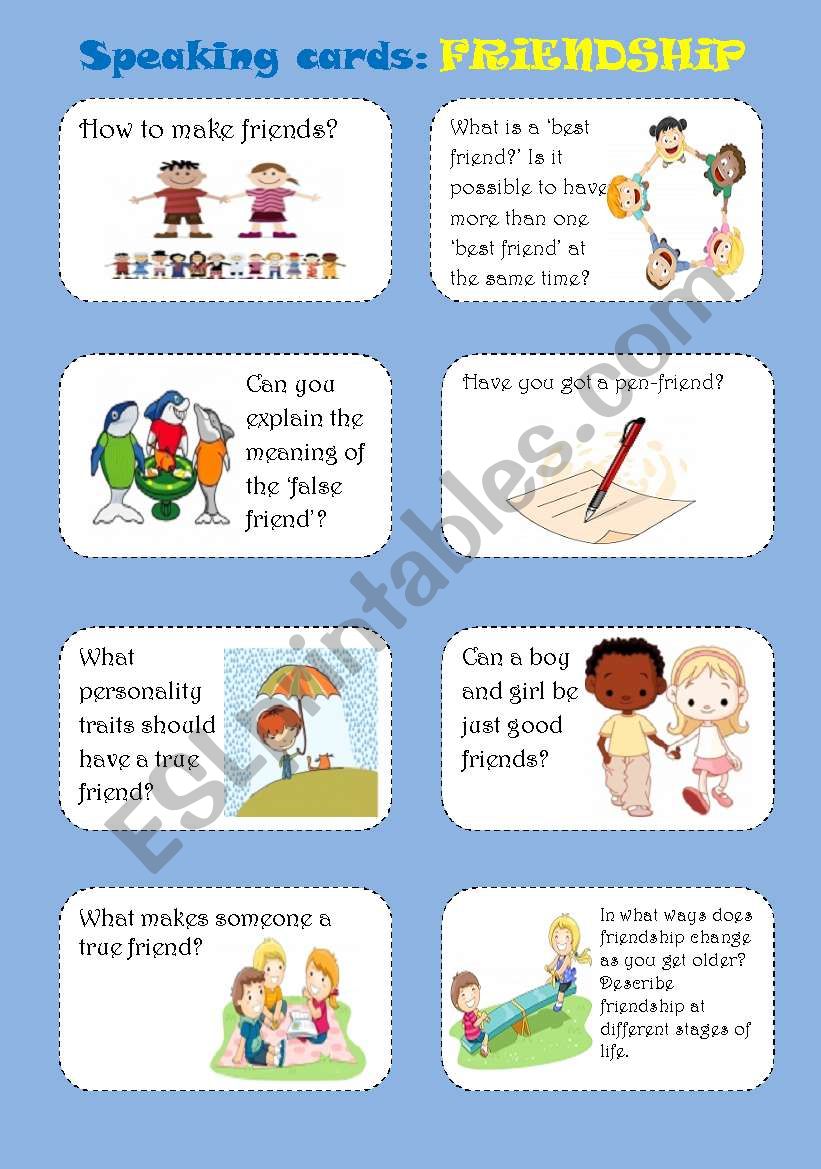 FRIENDSHIP, speaking cards worksheet