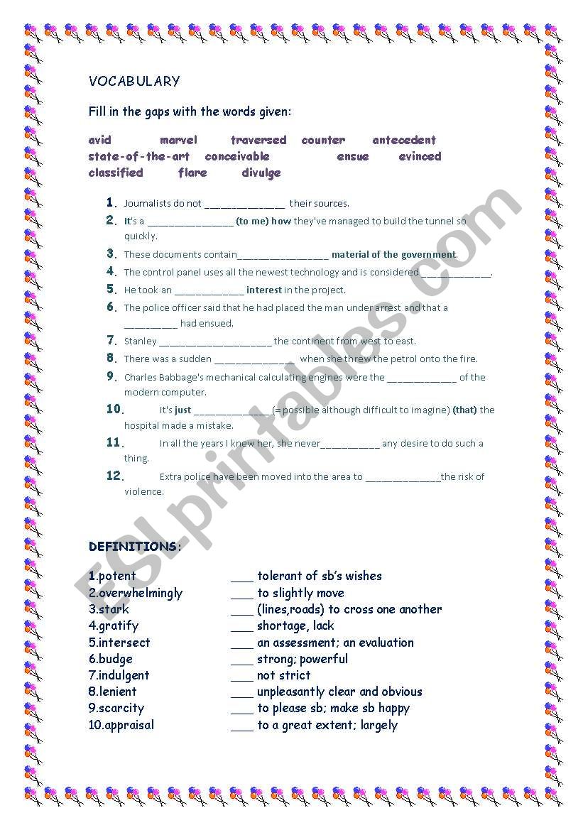 TIME FOR VOCABULARY!!! worksheet