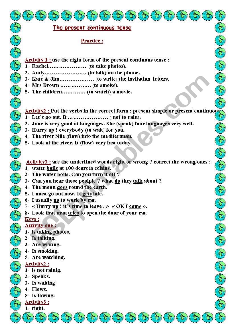 present continous worksheet