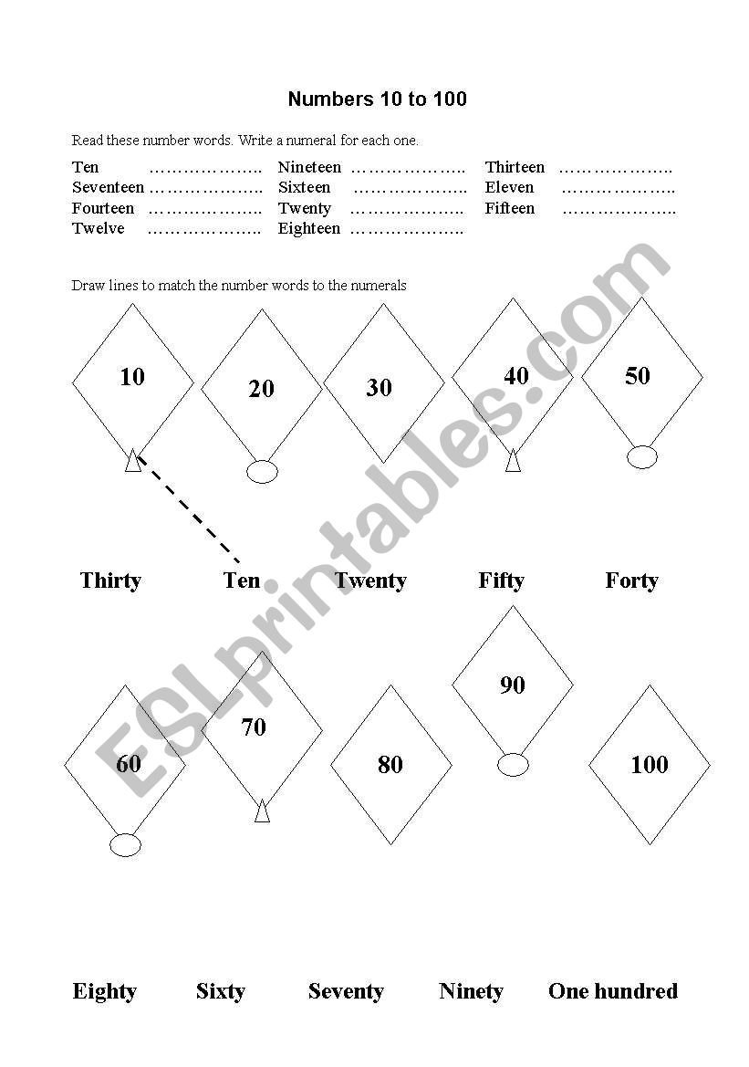 Numbers 10 to 100 worksheet