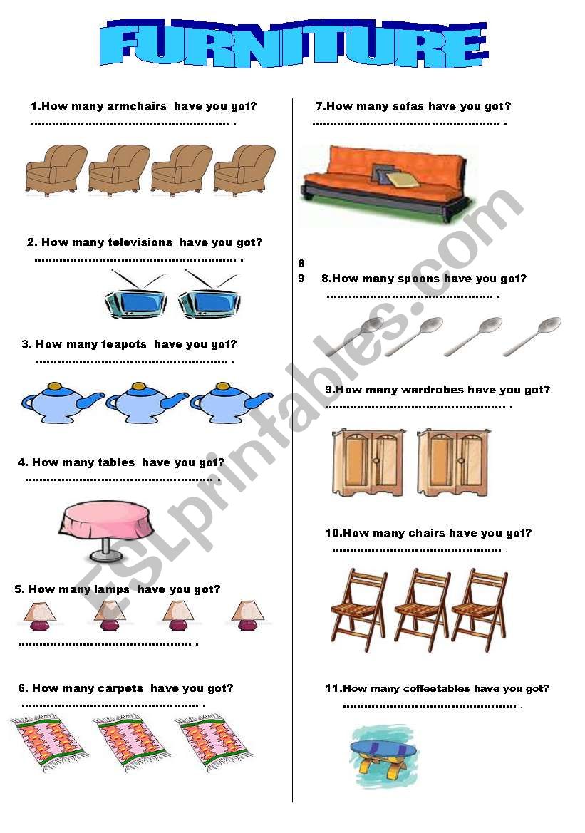 furniture worksheet