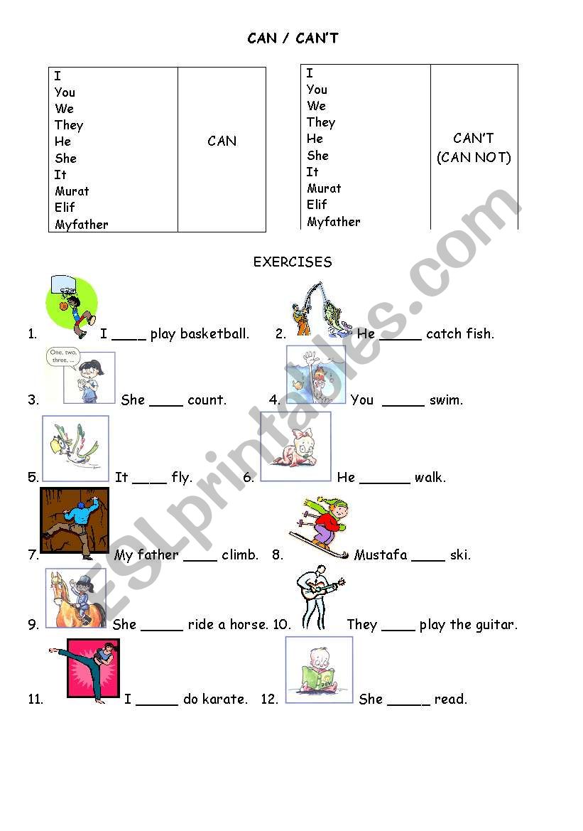 CAN - CANT worksheet