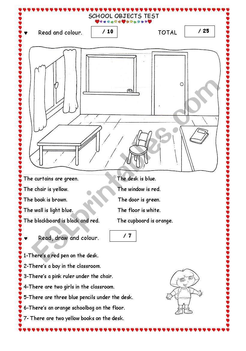 School objects Test worksheet