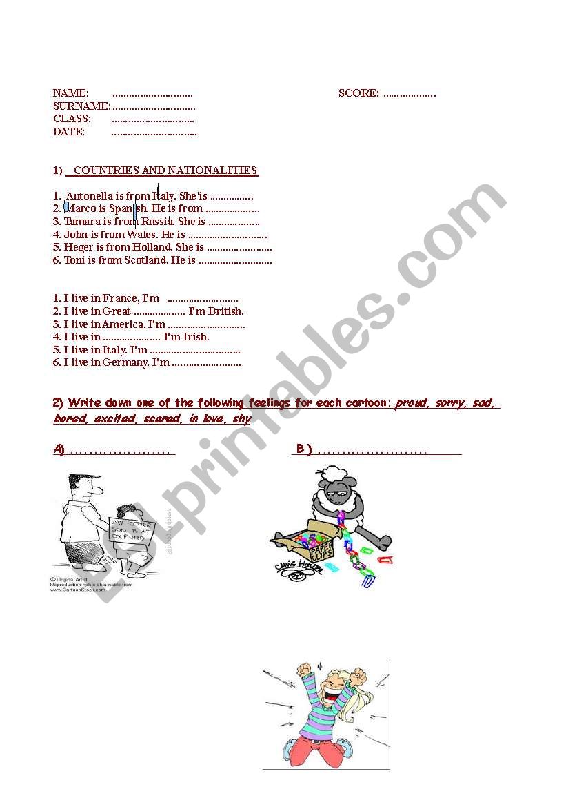 Feelings, Nationalities exercises 