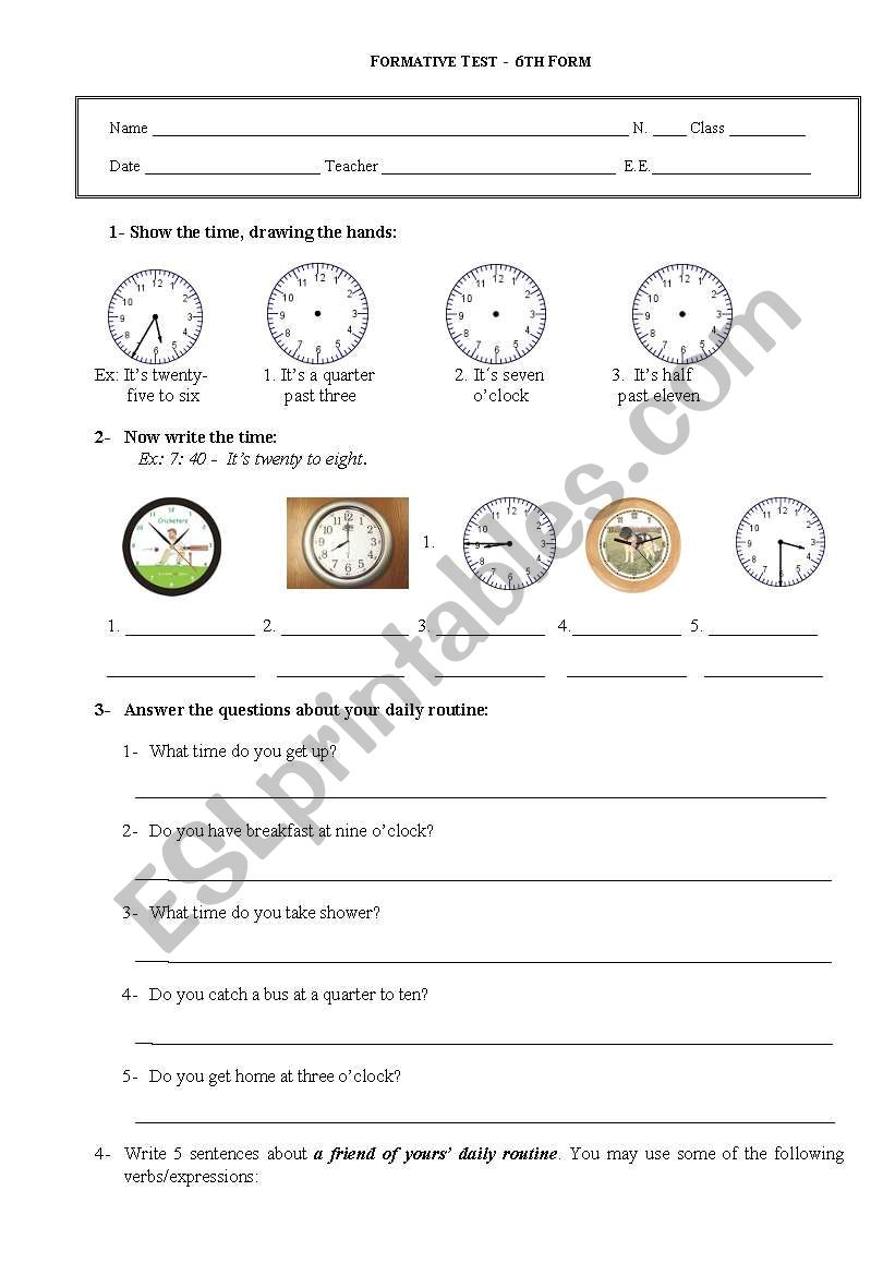 Formative Test  worksheet