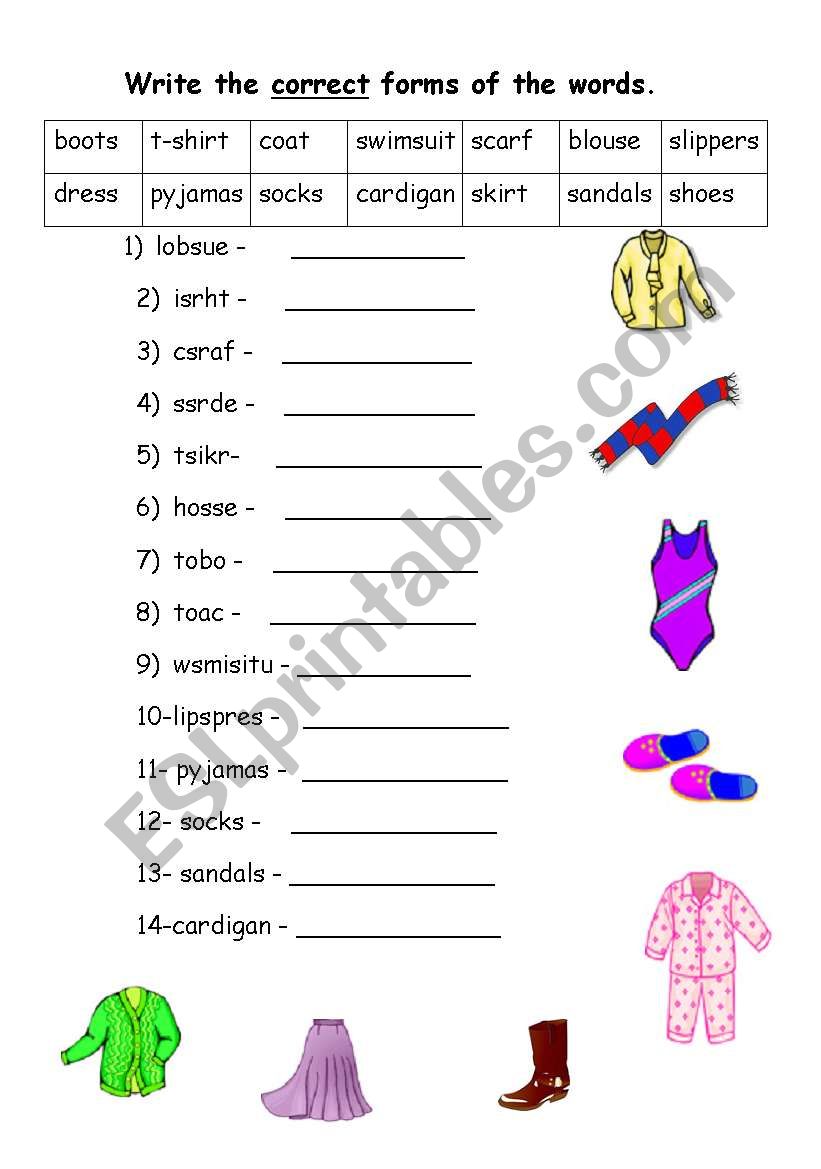 clothes  worksheet