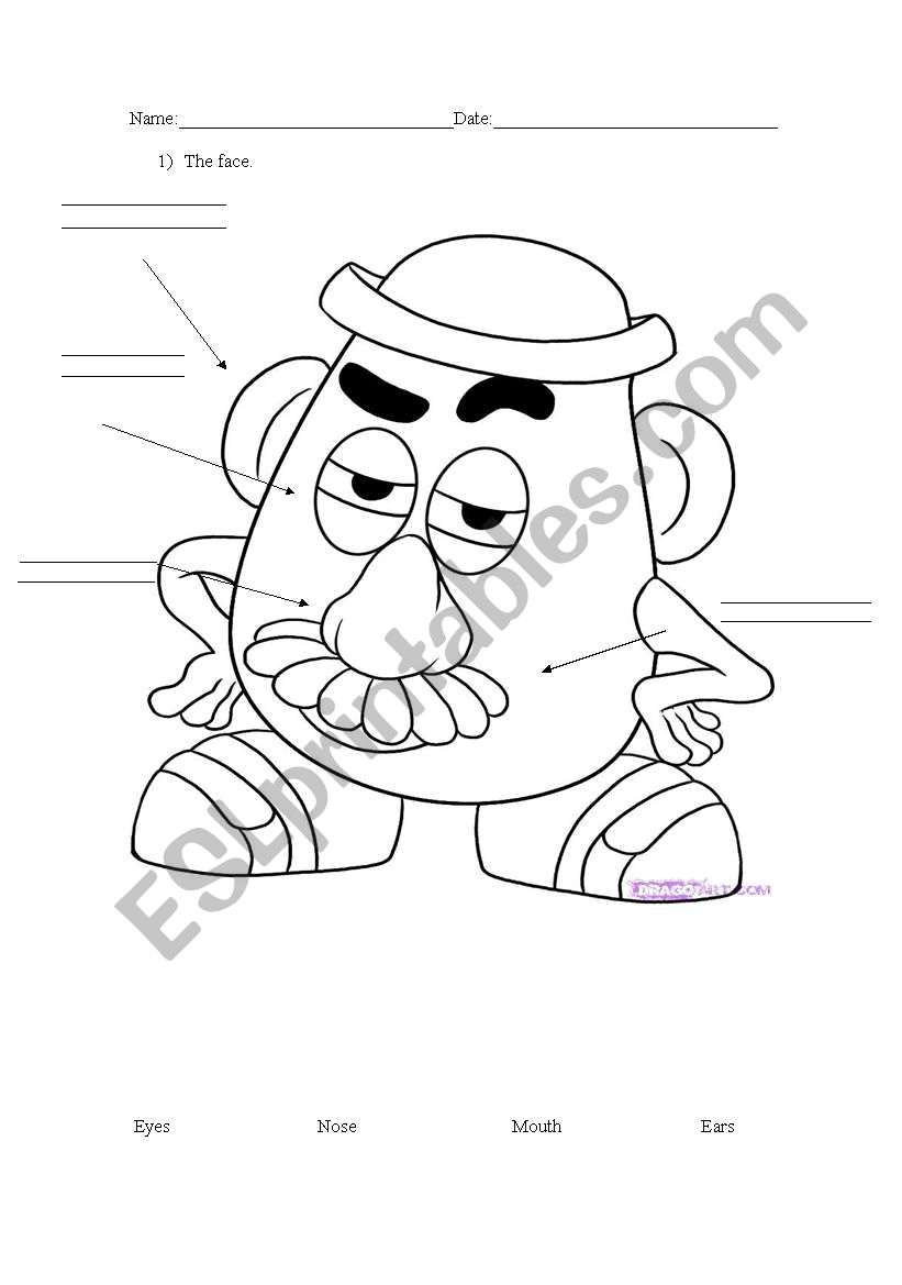 Face mr potato worksheet