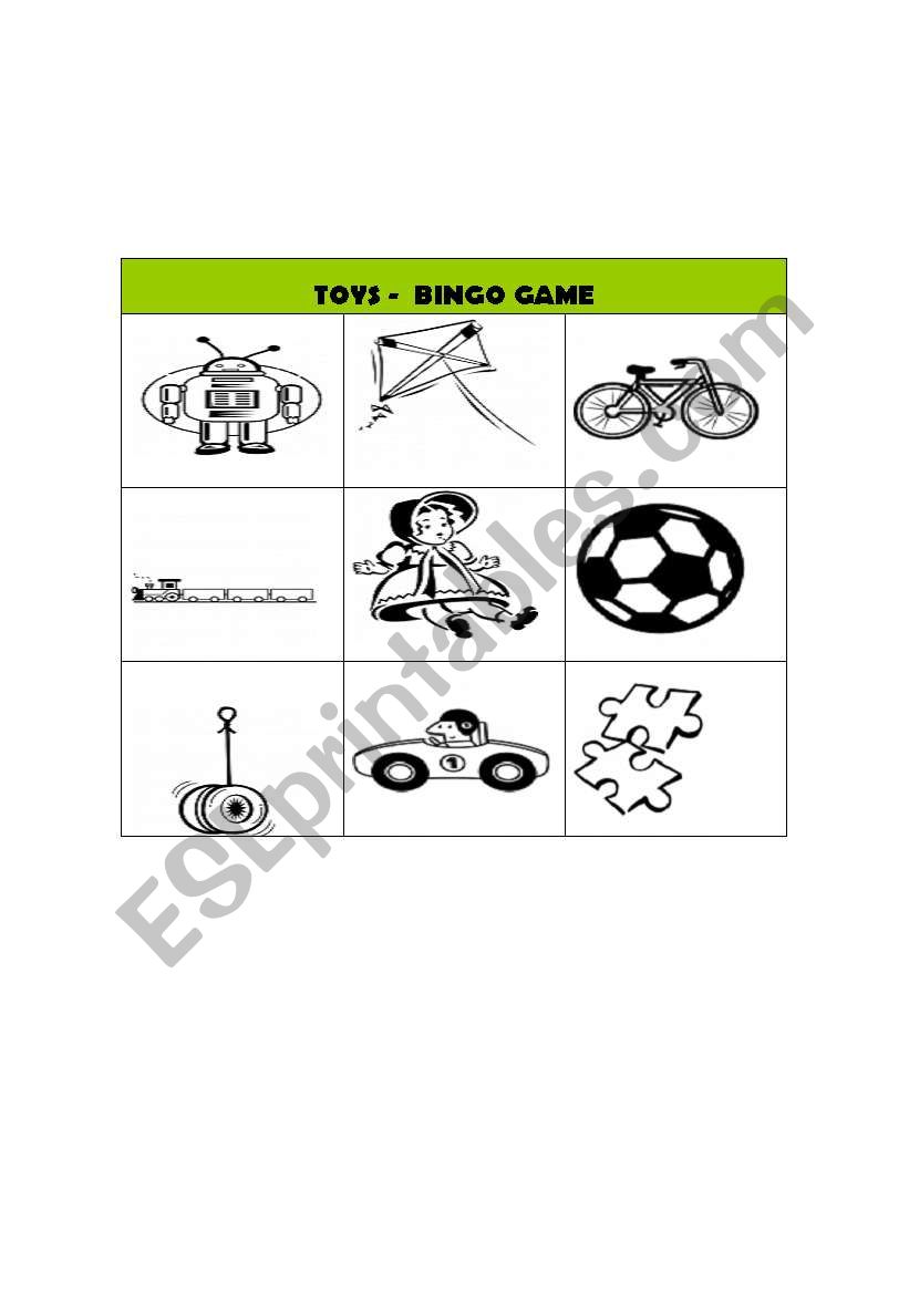 Bingo Game - toys worksheet