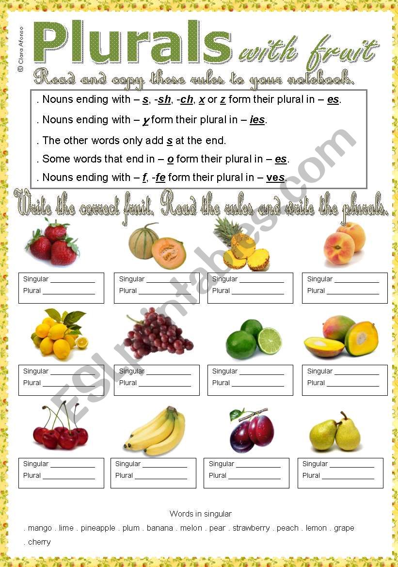 Plurals with fruit worksheet