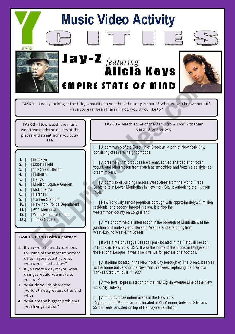 Music Video Activity - Empire State Of Mind (By Jay-Z & Alicia Keys) - CITIES