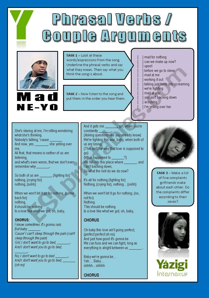 Song Activity - MAD (By Ne-Yo) - Phrasal Verbs/Couple Arguments