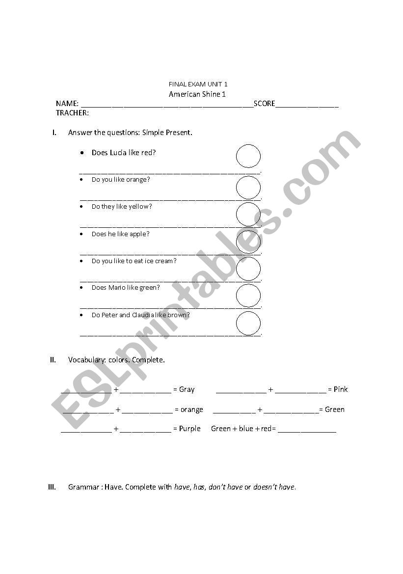 Quiz worksheet