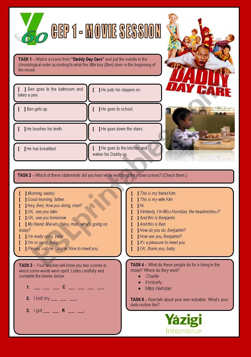 Movie Session Daddy Day Care Daily Routine Greeting Saying