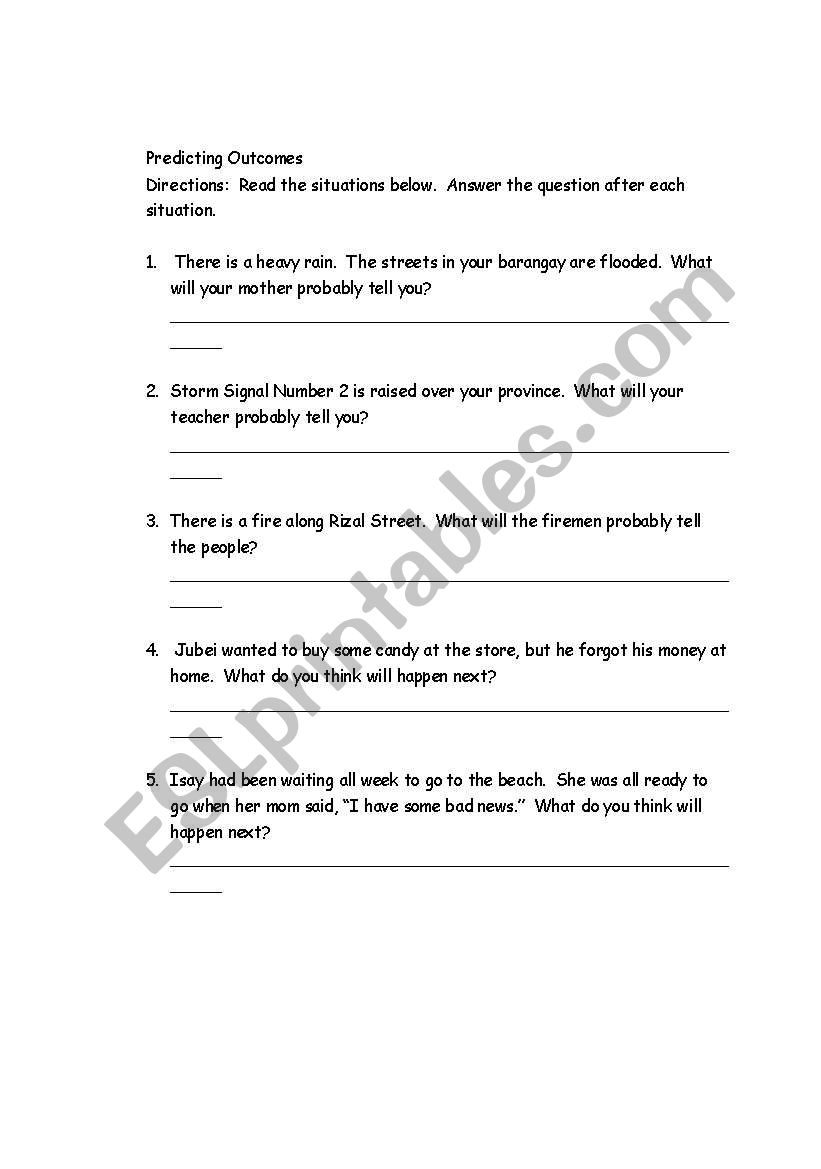 Predicting Outcomes worksheet