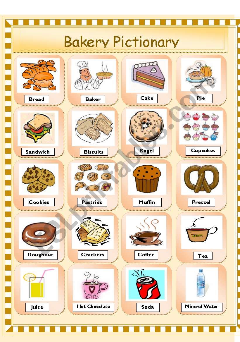 BAKERY PICTIONARY (editable) worksheet