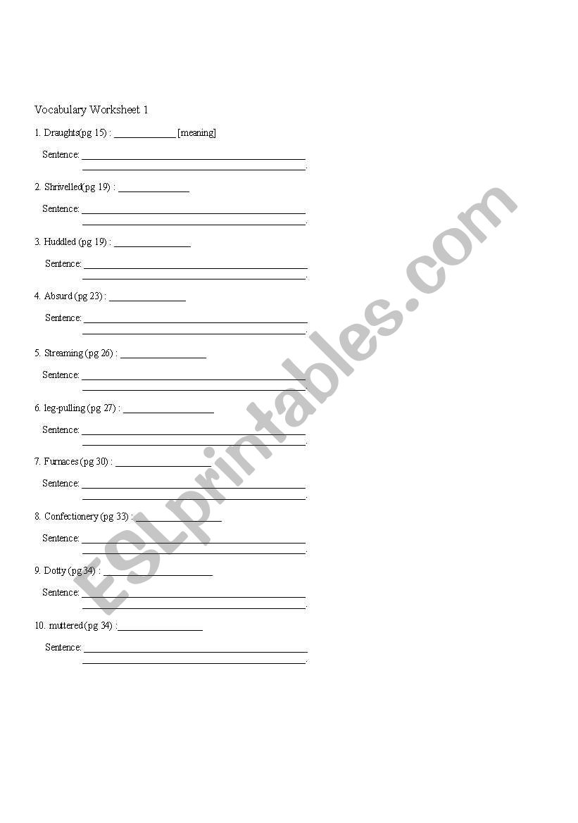 vocabulary  worksheet