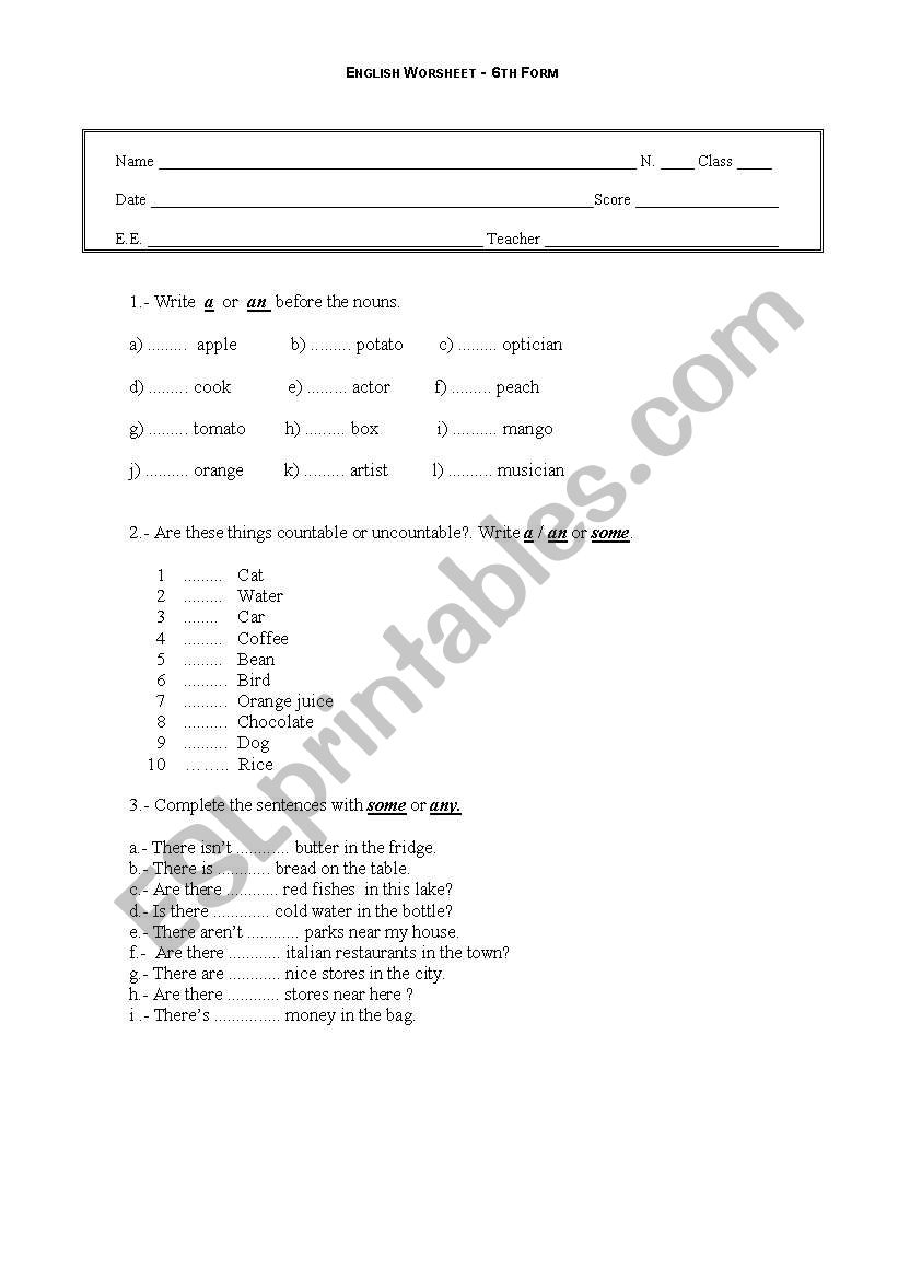 Countable and Uncountable Nouns