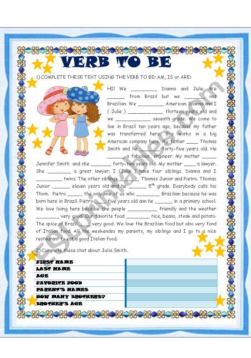 VERB TO BE worksheet