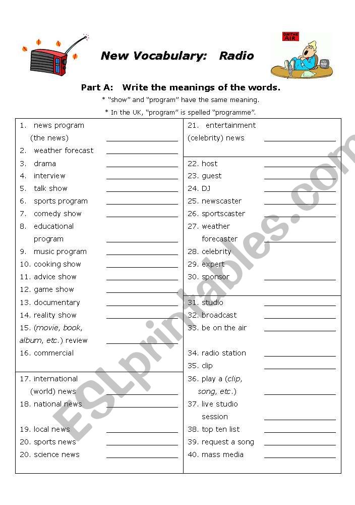 Radio Vocabulary  worksheet