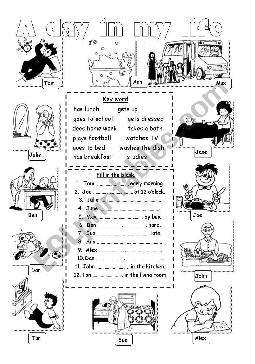 A day in my life worksheet
