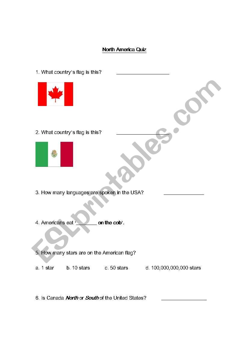 North American Quiz worksheet