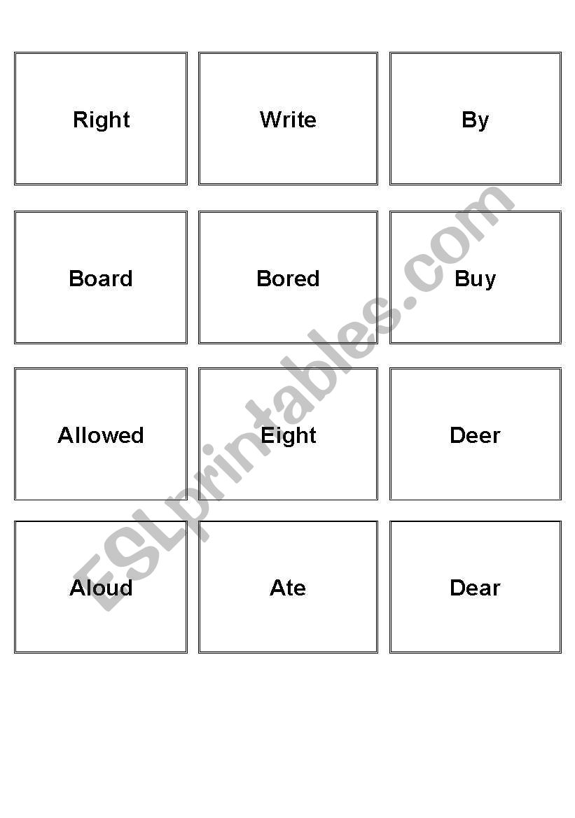 Homonym Memory Game worksheet