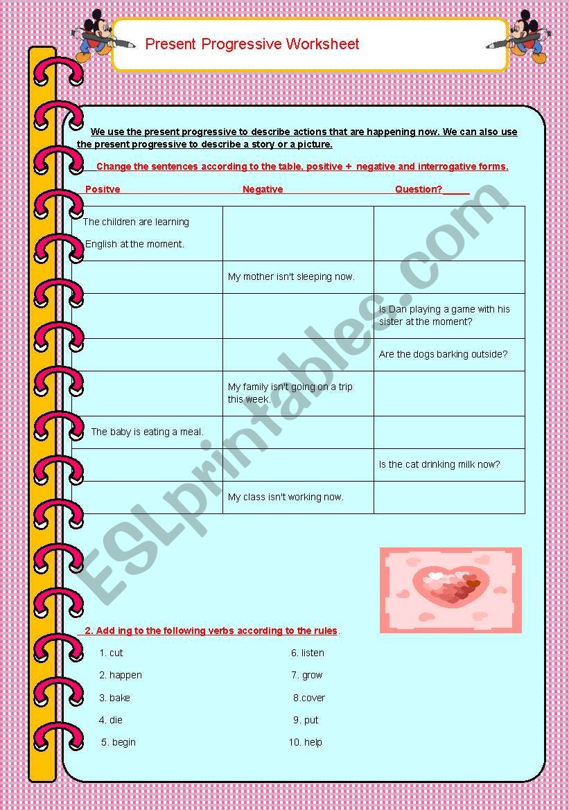 Present Progressive Worksheet worksheet