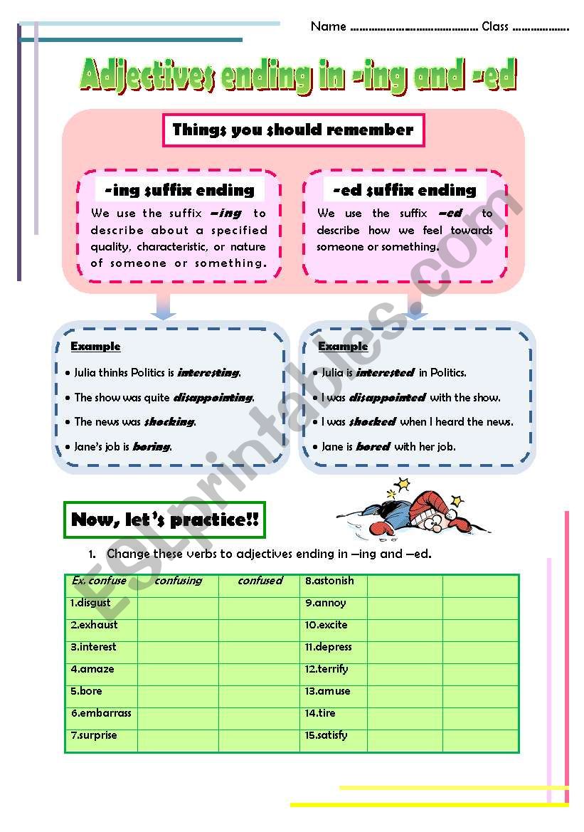 Adjectives ending in -ing and -ed suffixes