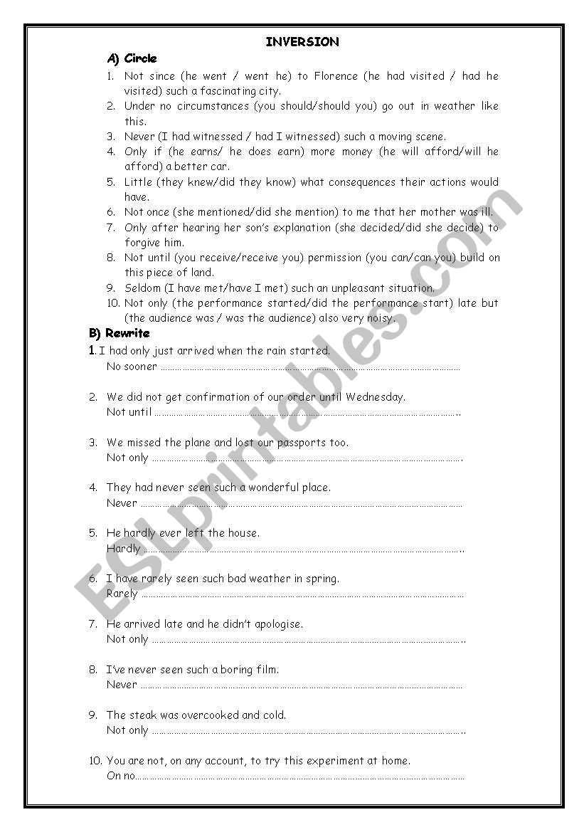 INVERSION worksheet