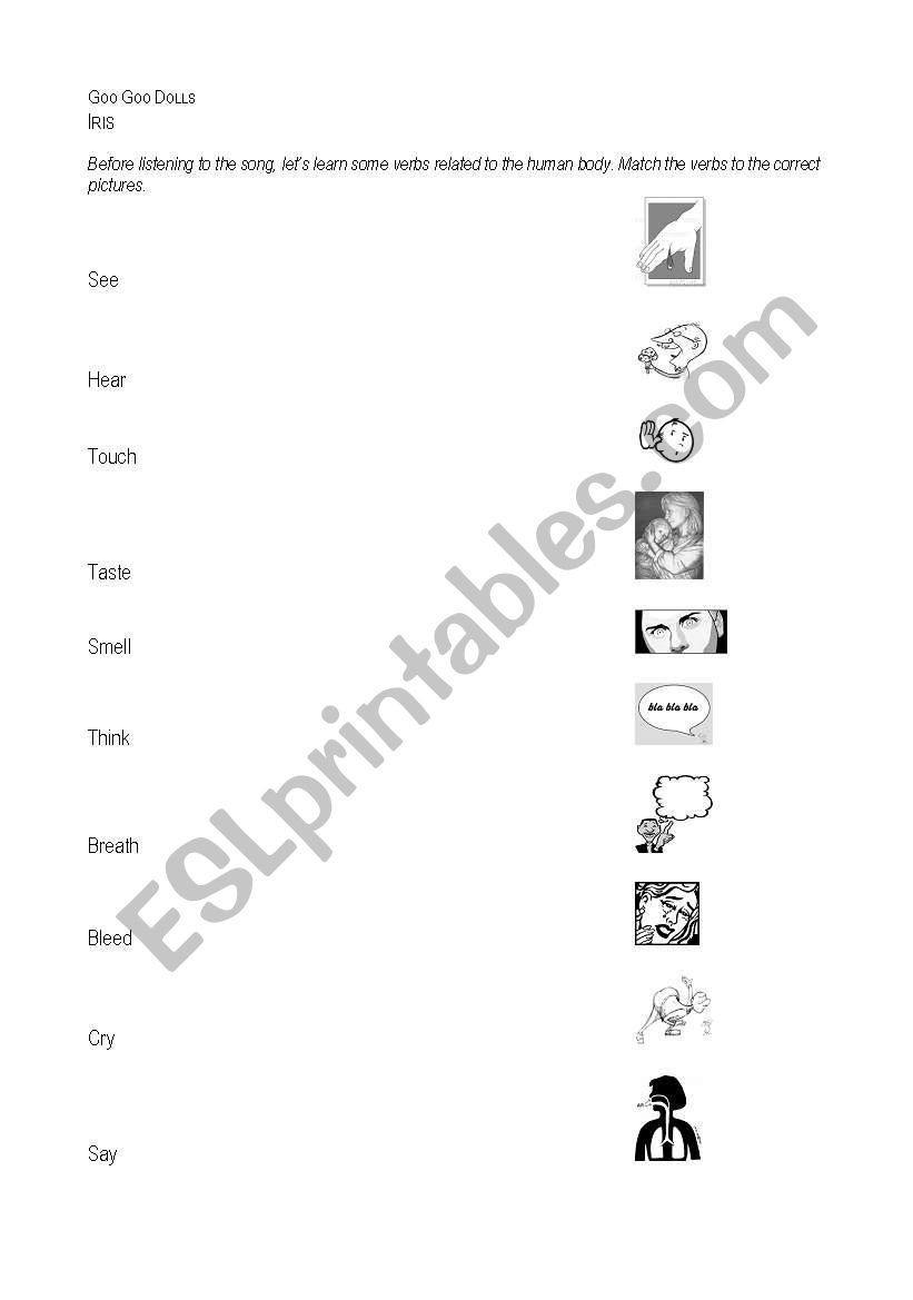 Iris, by Goo Goo Dolls worksheet