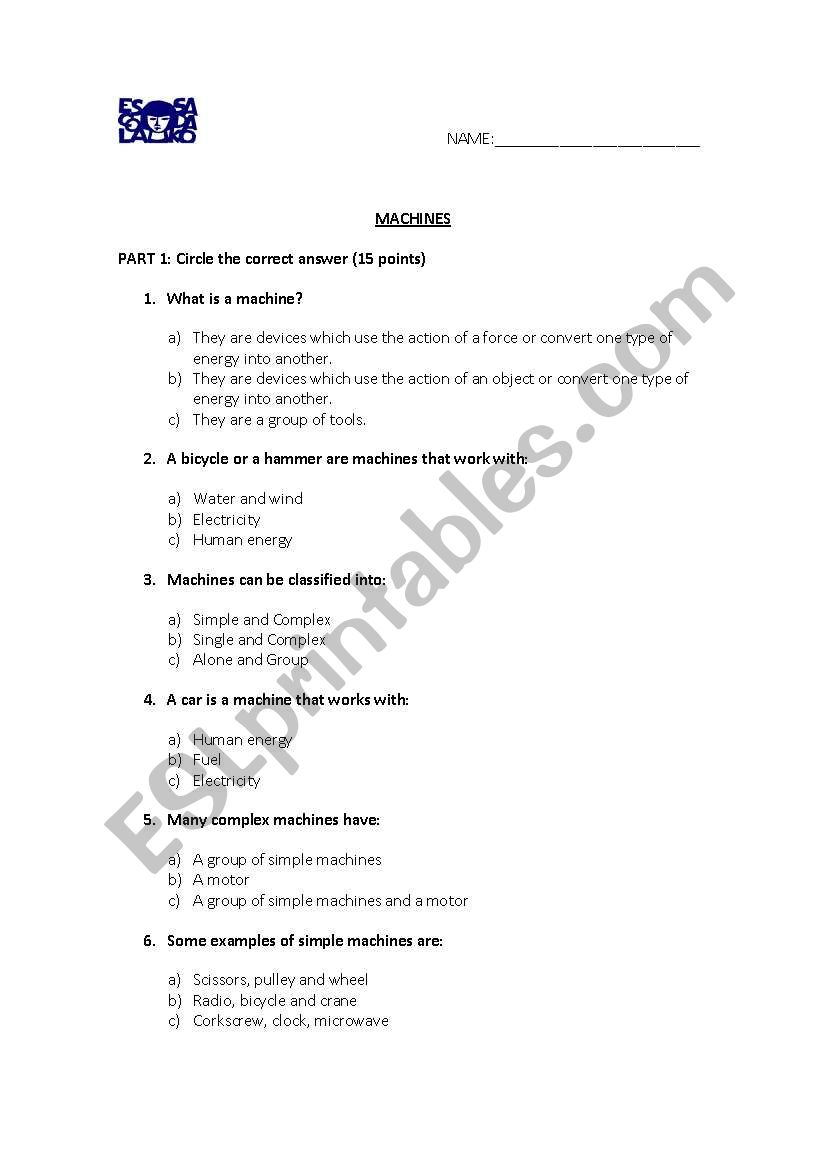 clil machines worksheet