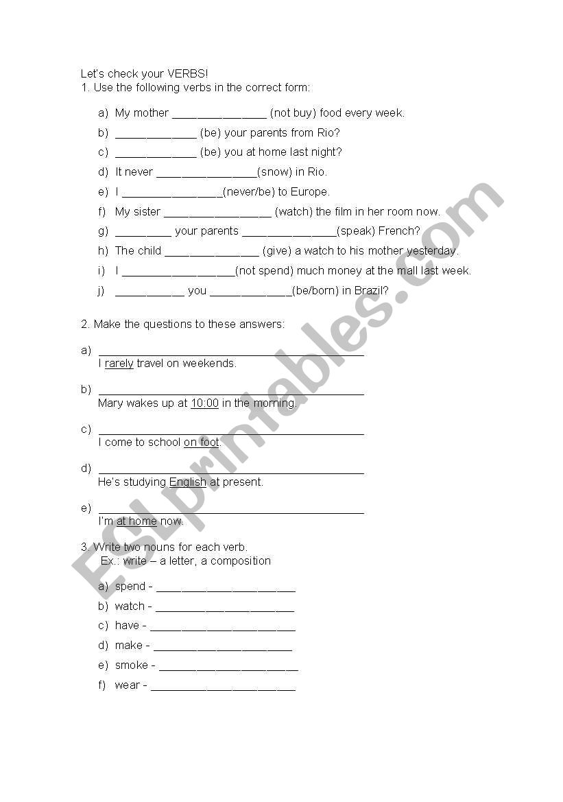 A nice revision worksheet