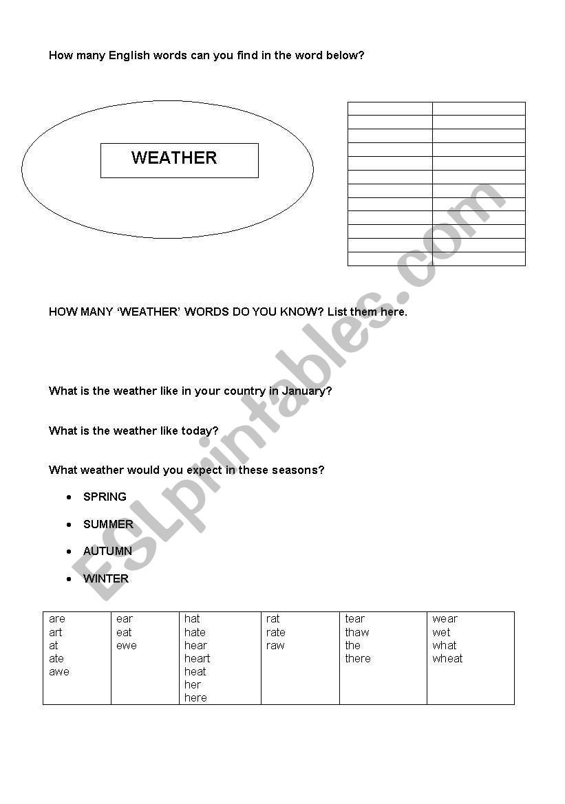 Weather Word Search worksheet