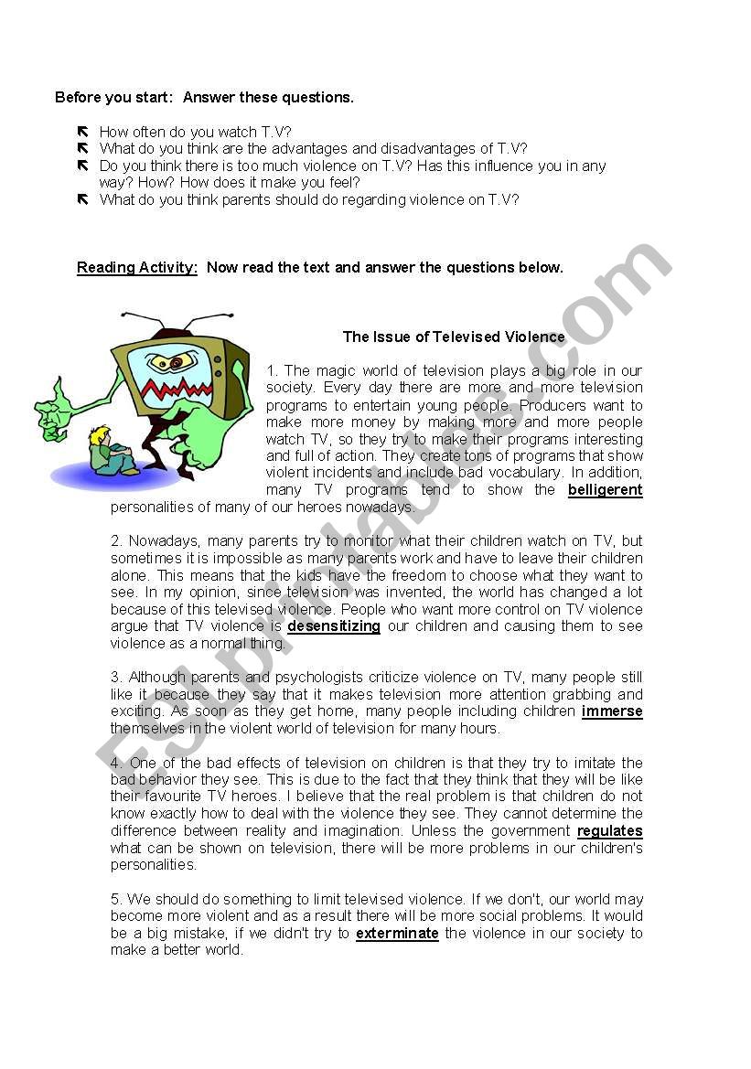 Televised violence worksheet