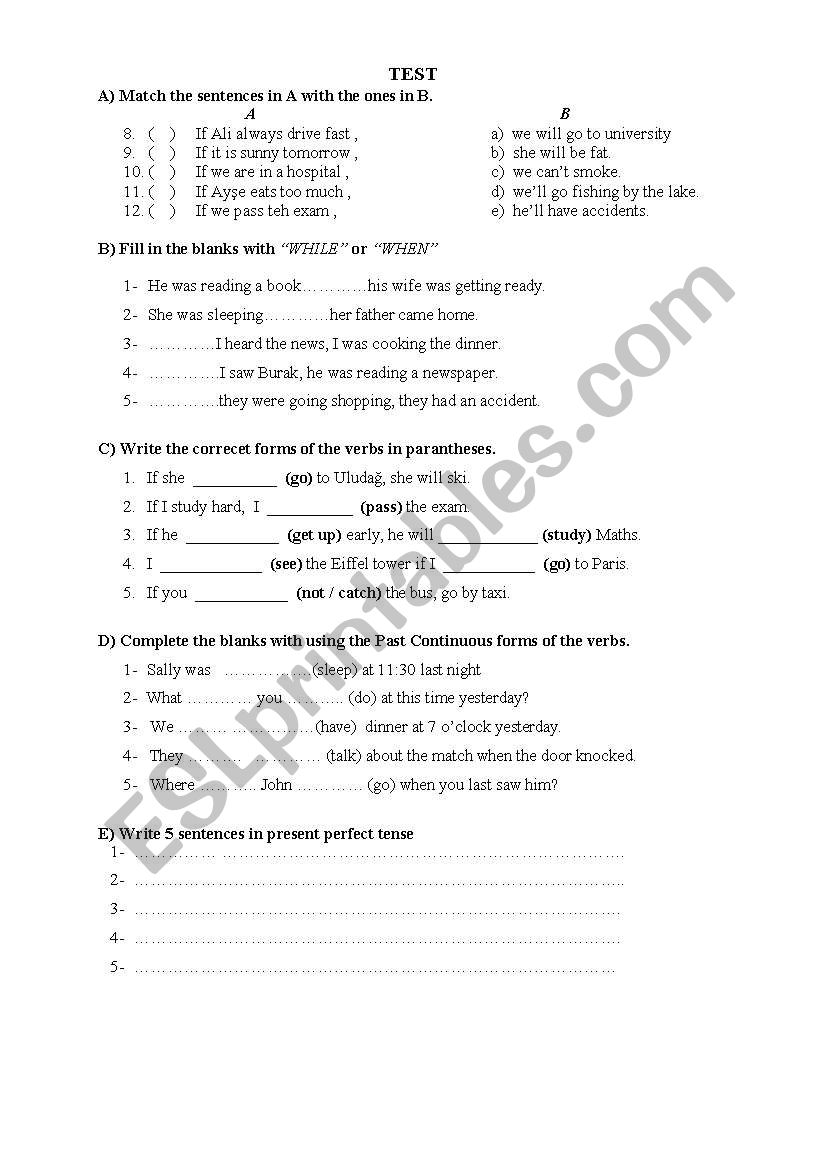 test worksheet