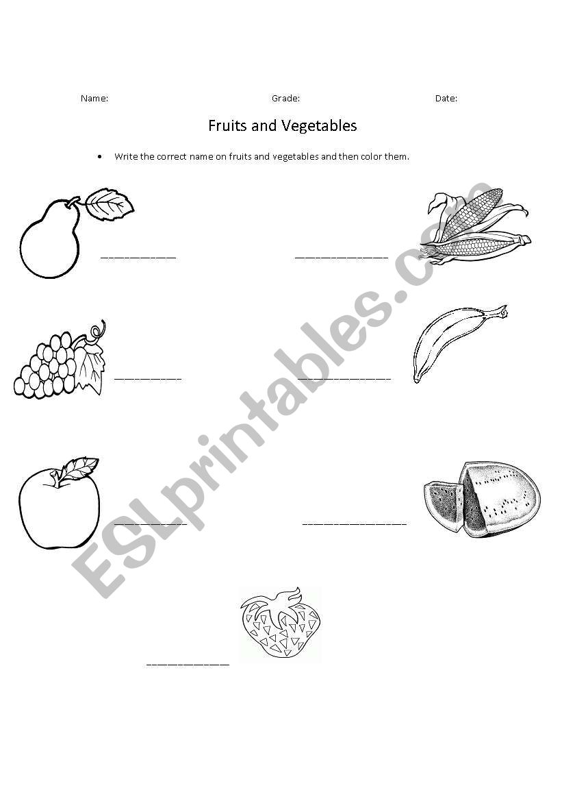 Fruits and Vegetables worksheet