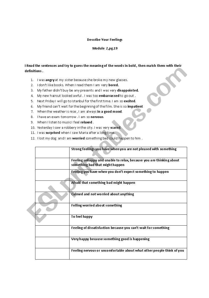 describe your feelings  worksheet