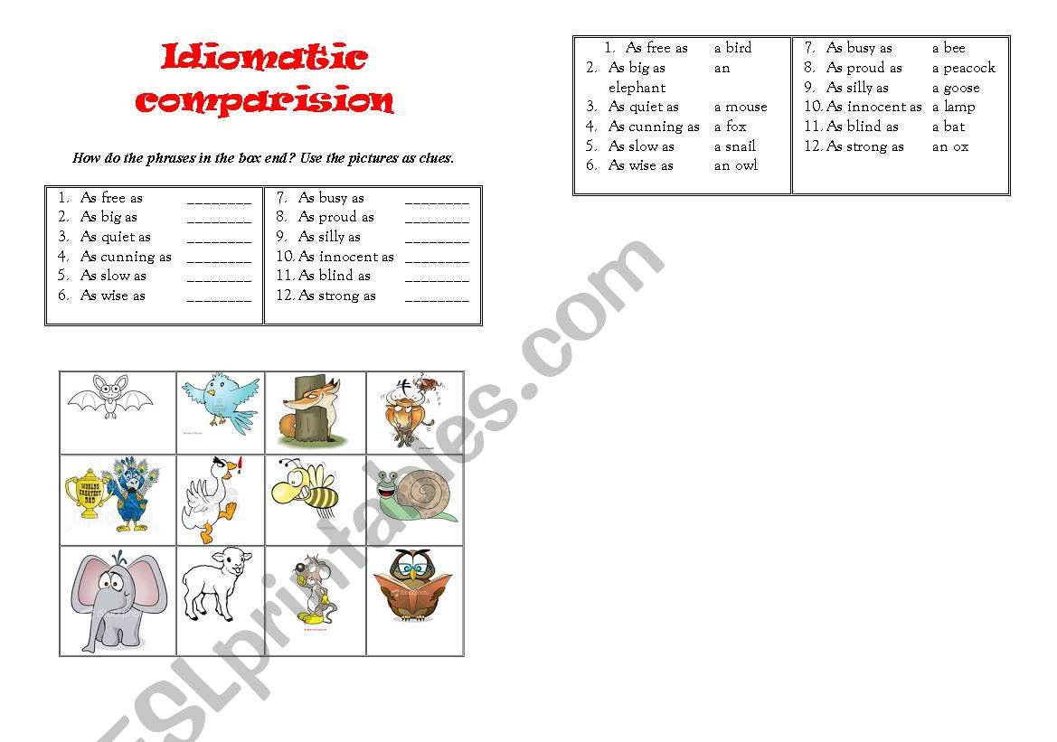 game: animal idioms worksheet