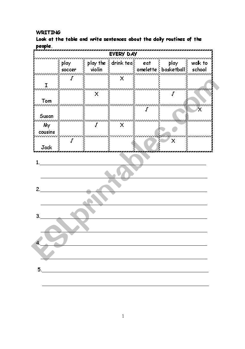 Daily routine worksheet