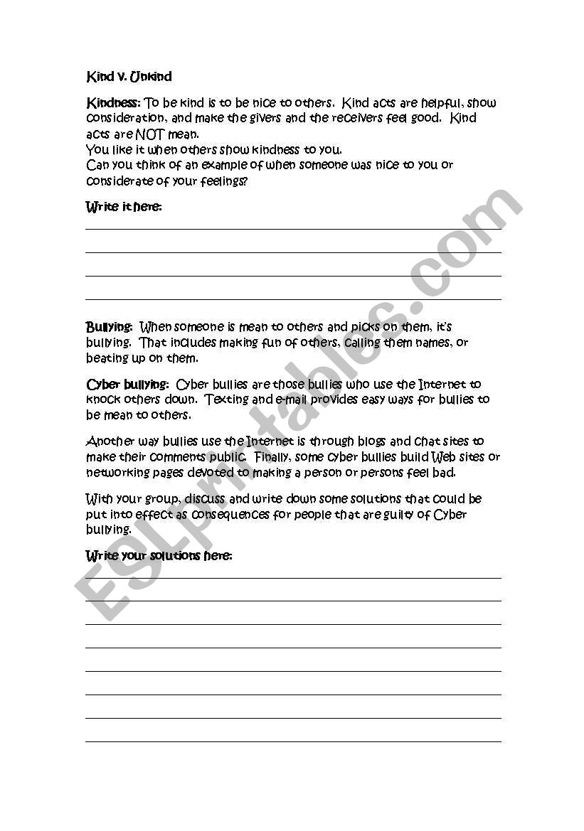Kind vs Unkind - Cyber Bullying Consequences