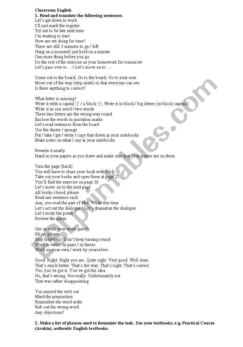 Classroom English worksheet