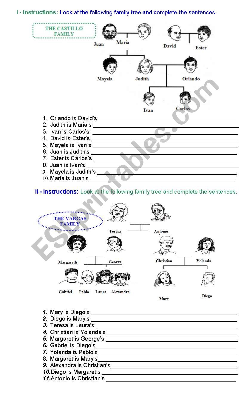 Family members worksheet