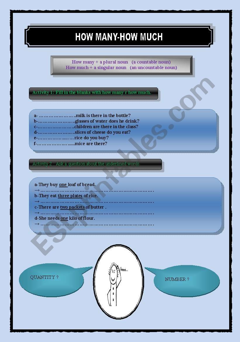 How many / How much worksheet