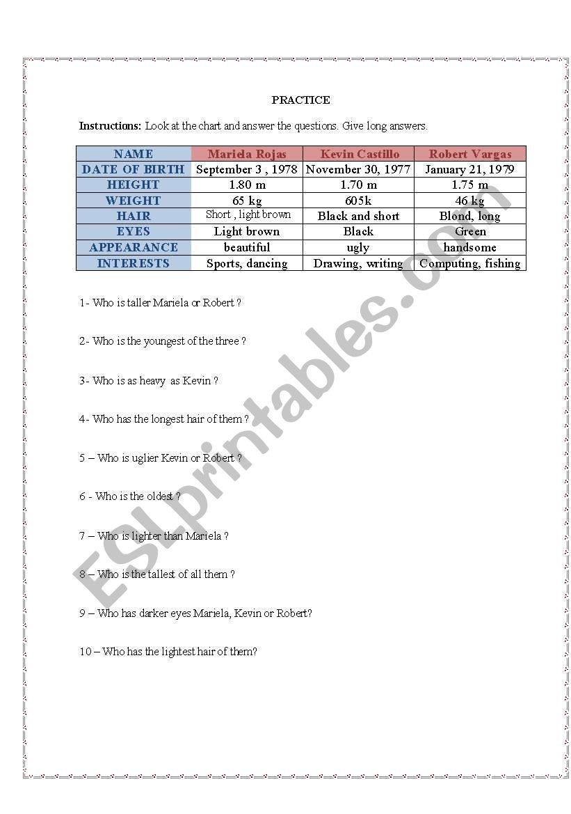 Comparatives and superlatives worksheet